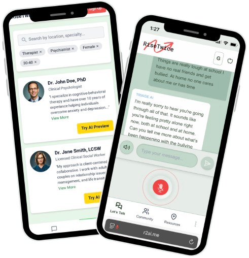 RiseTwice app screens